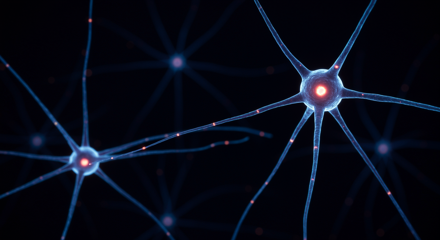 Brain neurons with memory pathways illuminated softly