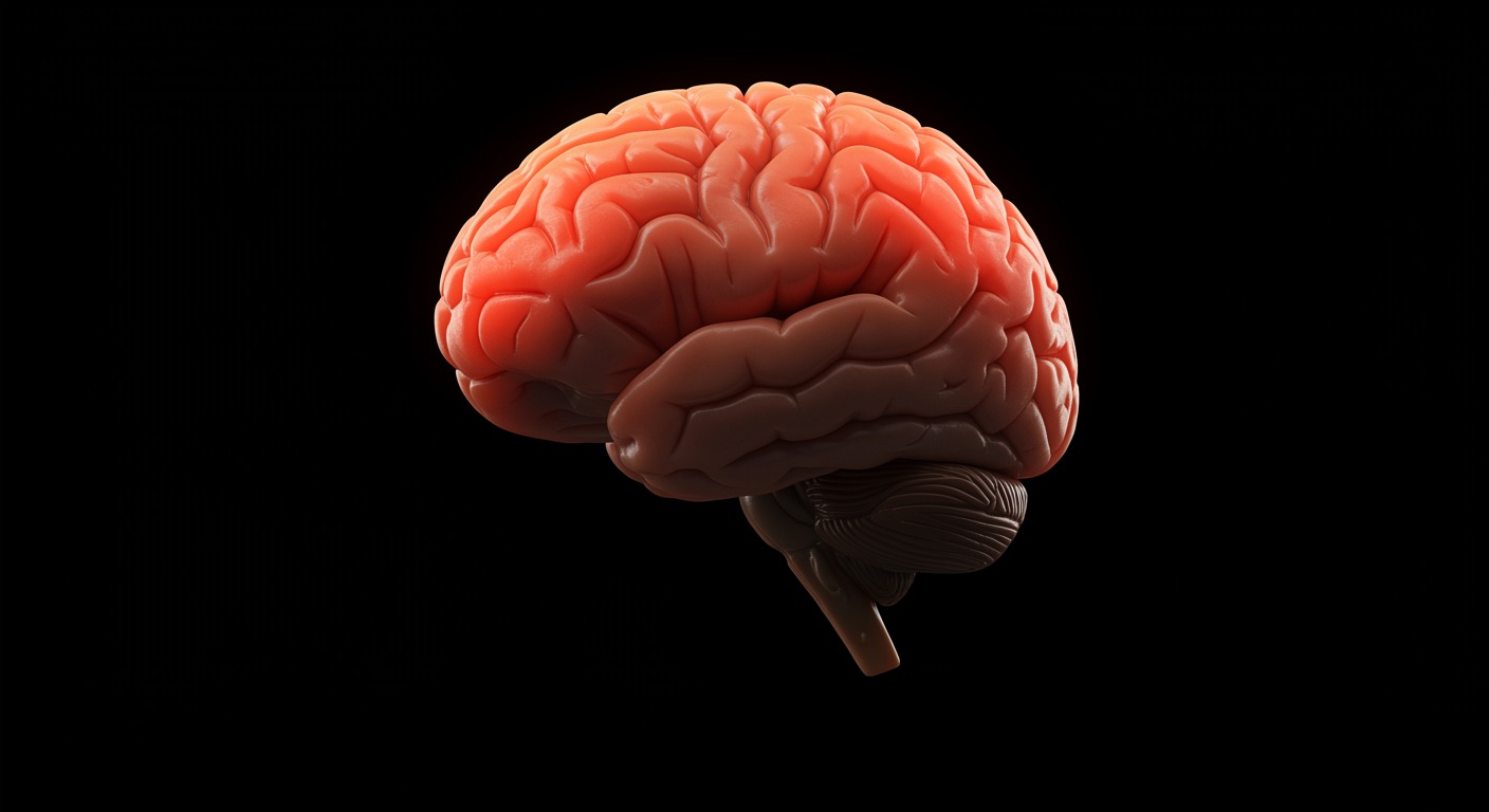 Human brain with highlighted prefrontal cortex and warm lighting