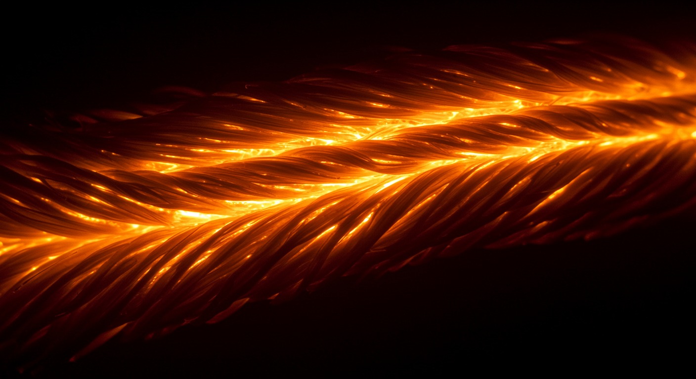 Muscle fibers glowing with warm energy