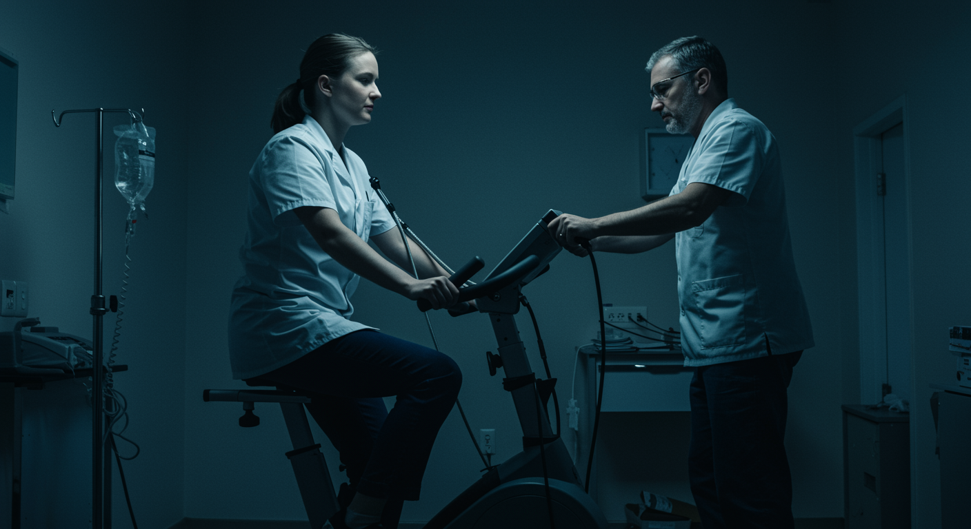 Patient performing cardiopulmonary exercise testing on cycle ergometer