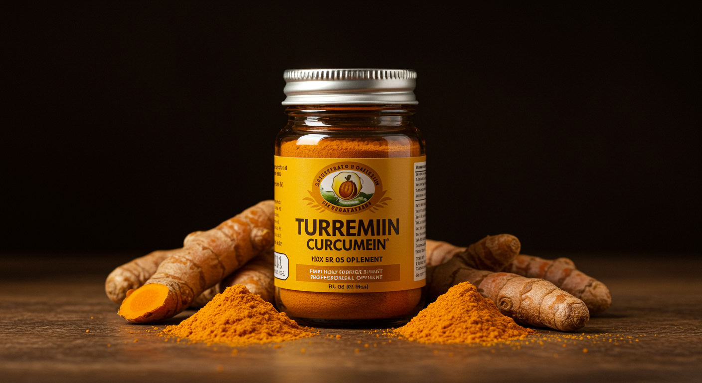 Turmeric curcumin supplement with soft lighting