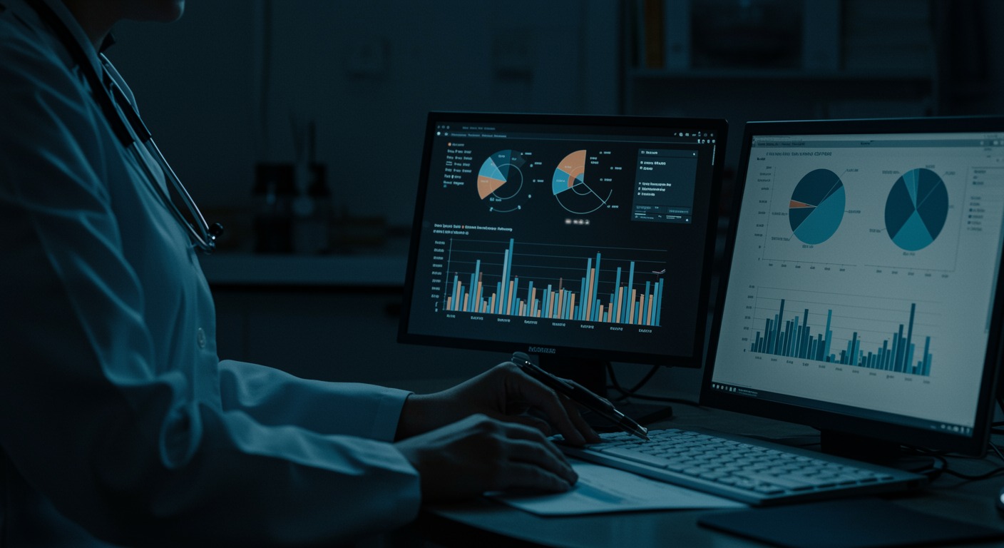 Research data visualization showing CBT effectiveness compared to other treatments with meta-analysis charts on medical workstation