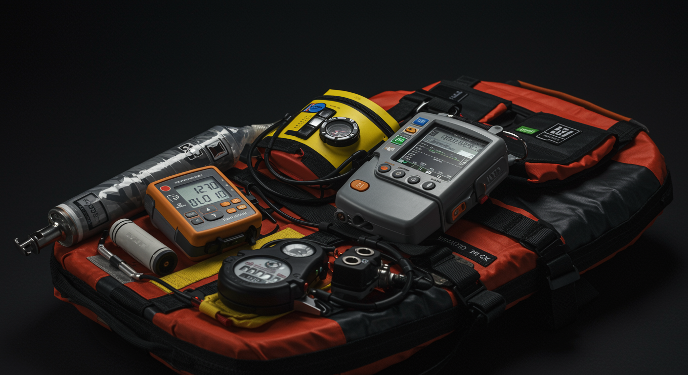 Emergency rescue equipment with hypothermia monitoring devices and survival gear