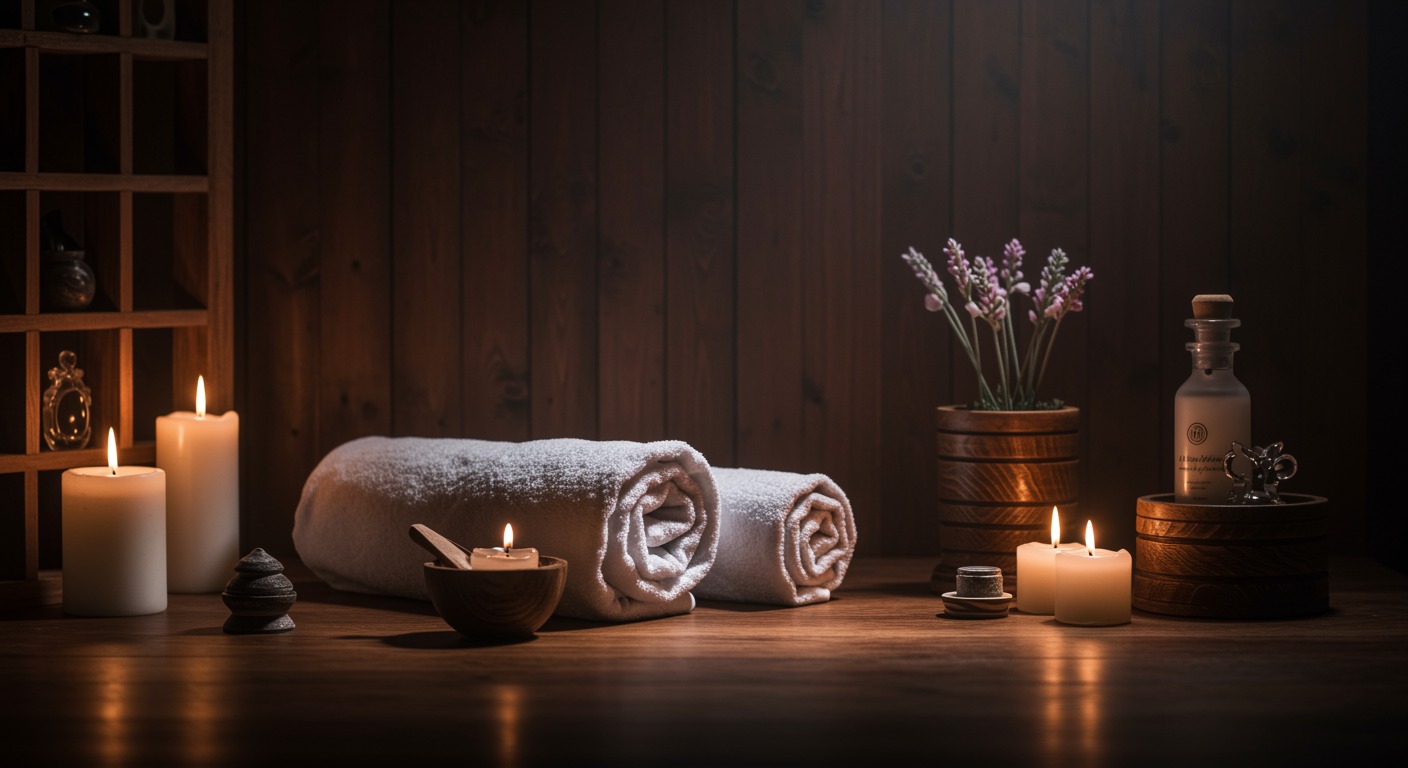 Bright spa with wooden decor