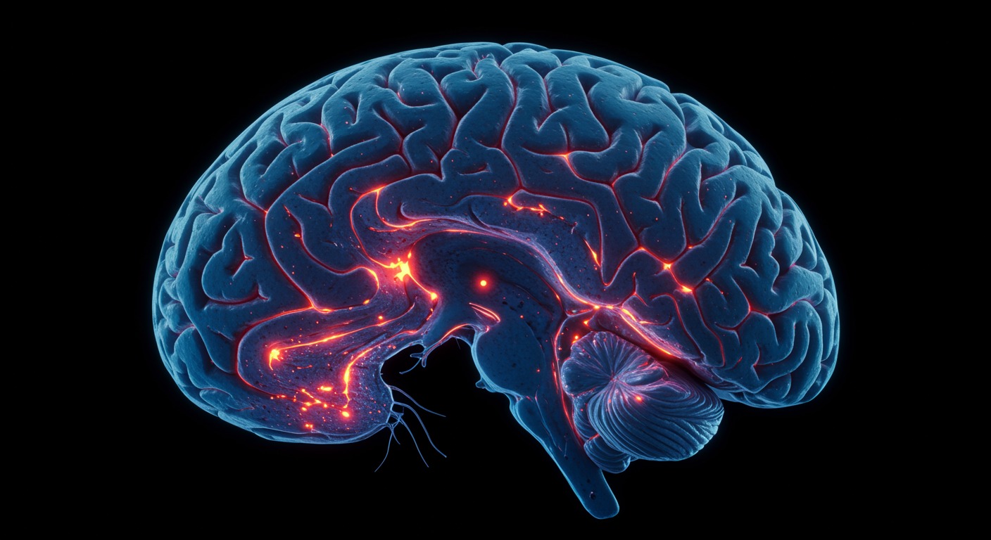 Brain cross-section showing active regions with gentle illumination
