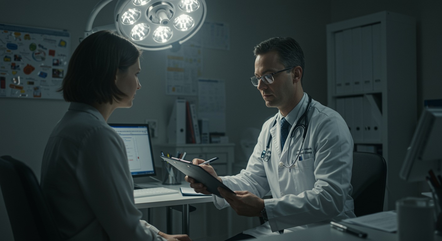 Primary care physician consulting with patient in bright medical office with natural lighting