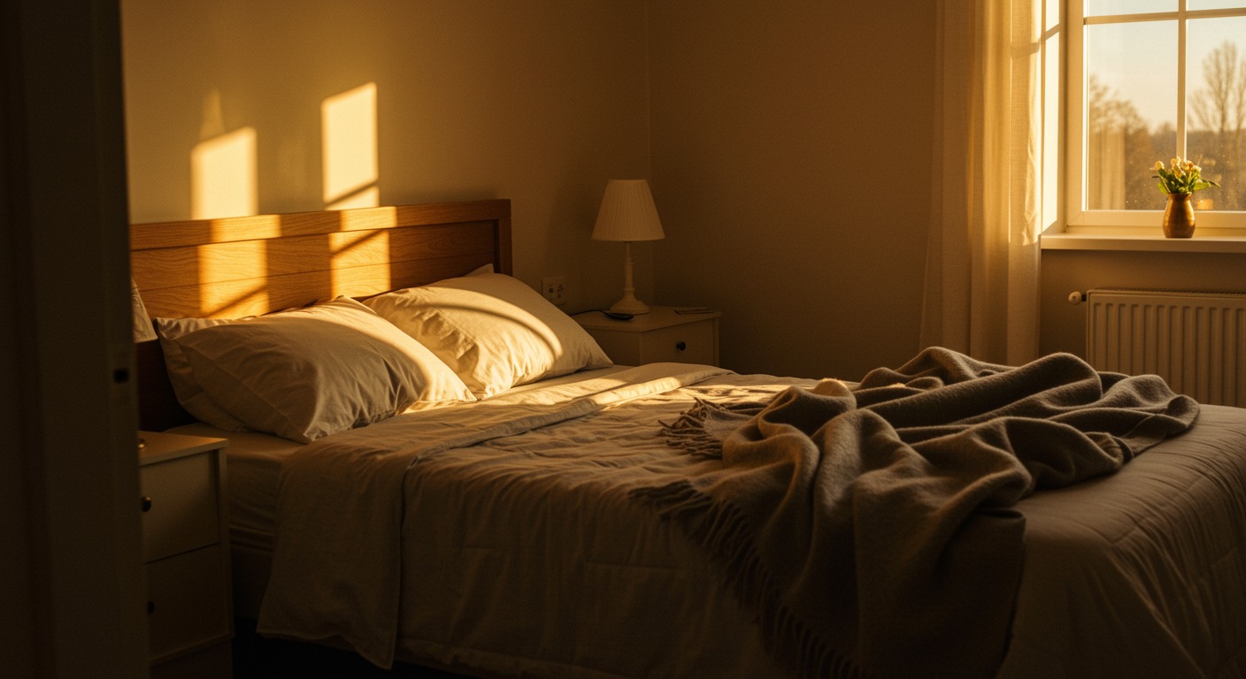 Curious person working on a puzzle in a bright sunlit room with warm cozy atmosphere