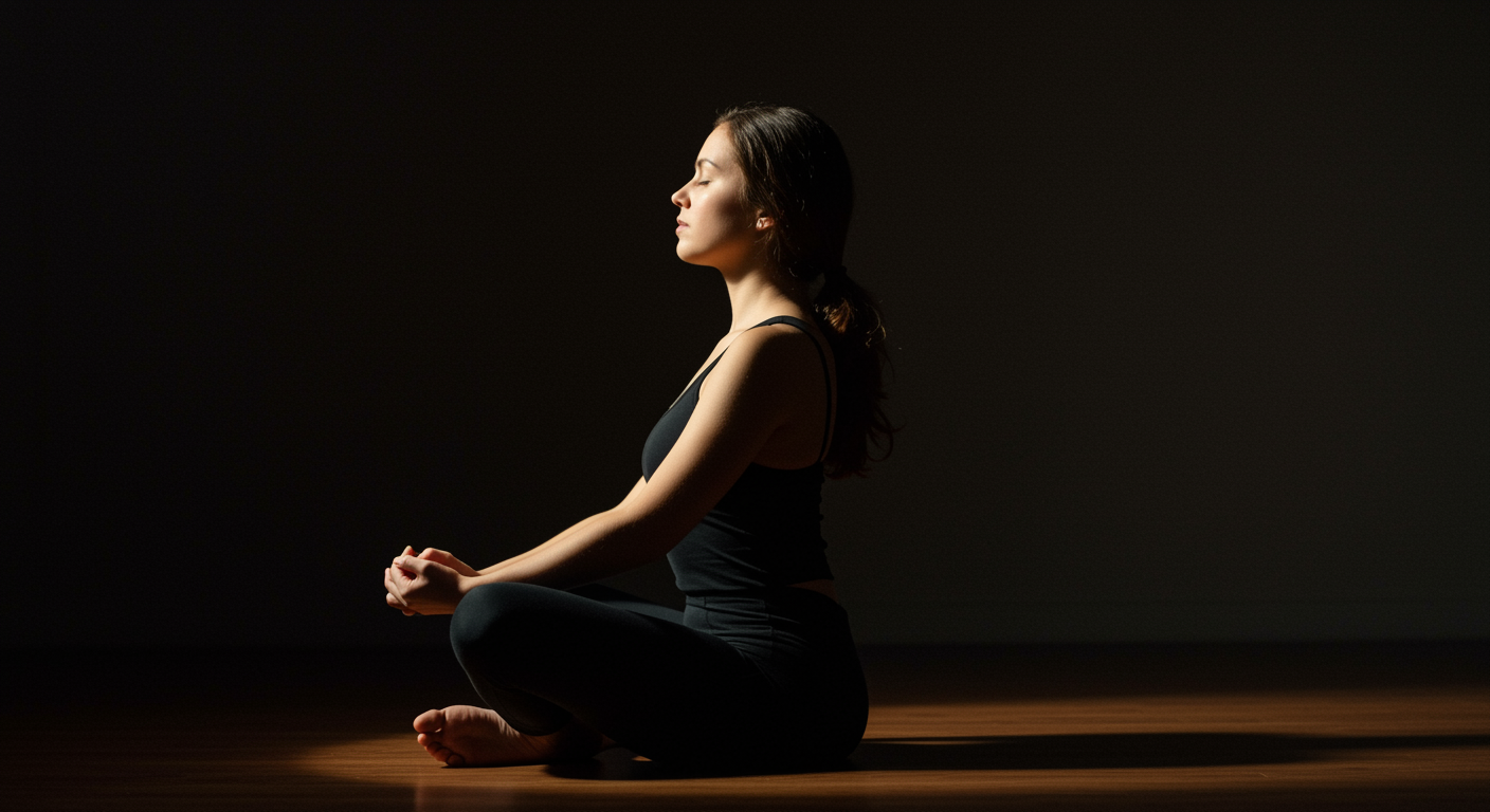 Person practicing breathing with soft lighting
