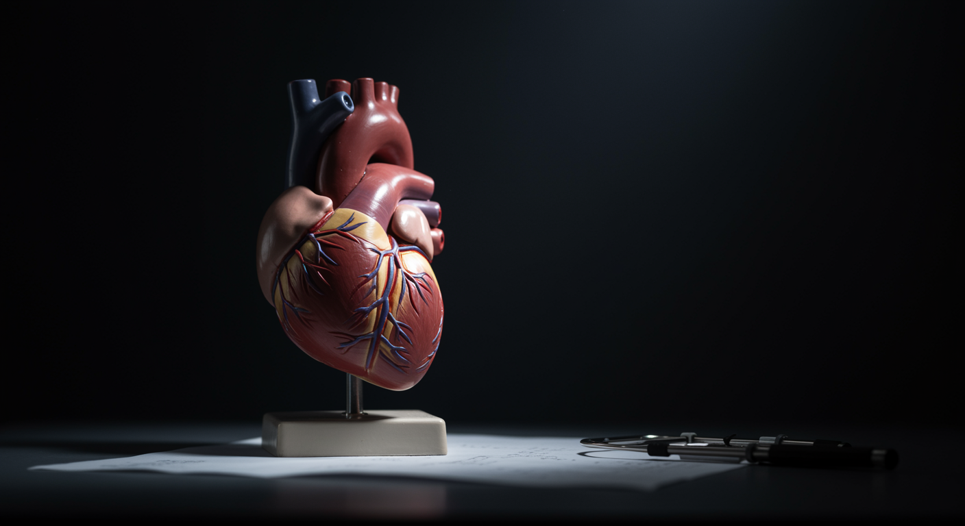 Heart model on medical desk with professional lighting