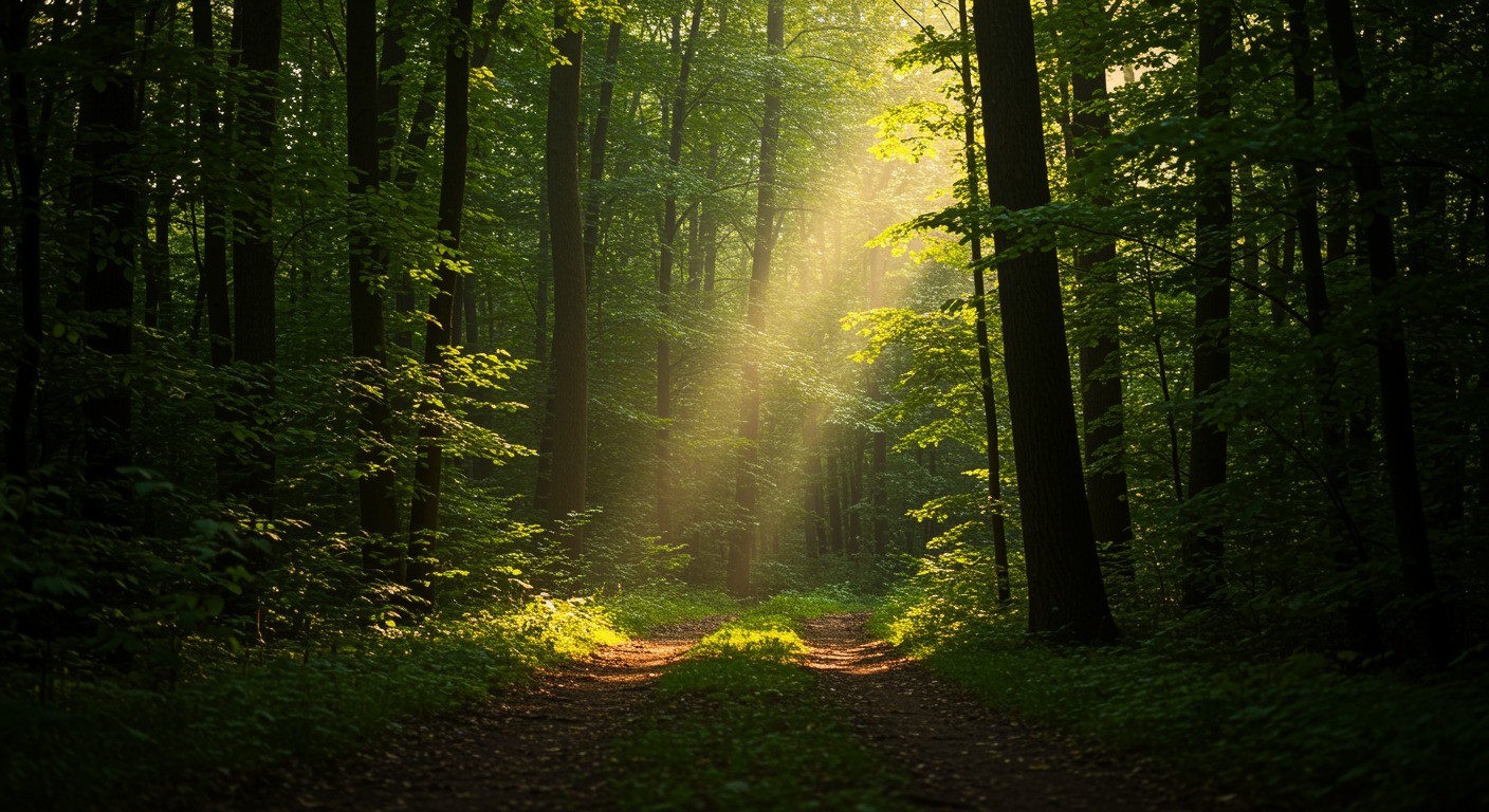 Green forest with warm light