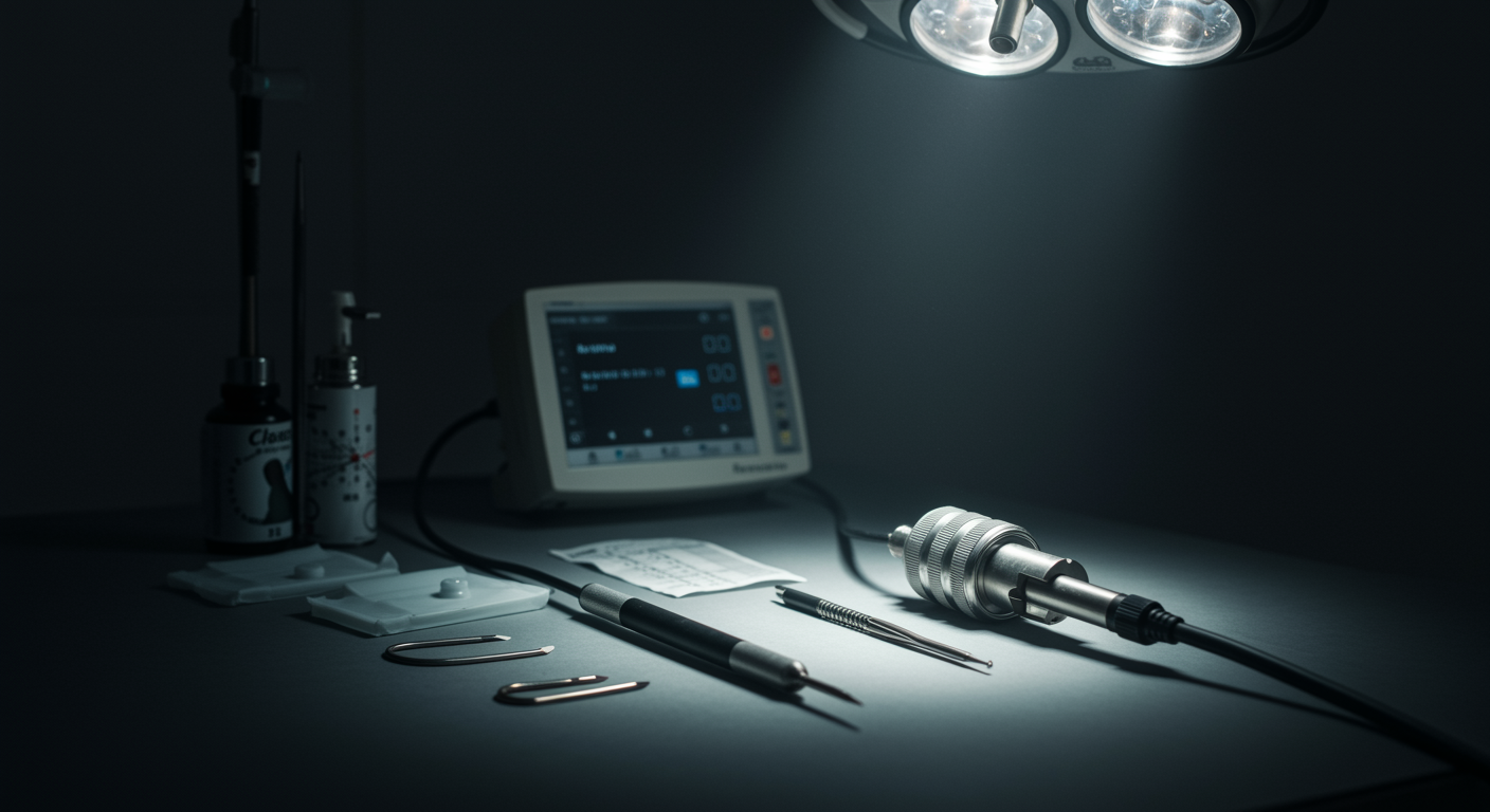 Medical equipment on clean surface with soft lighting