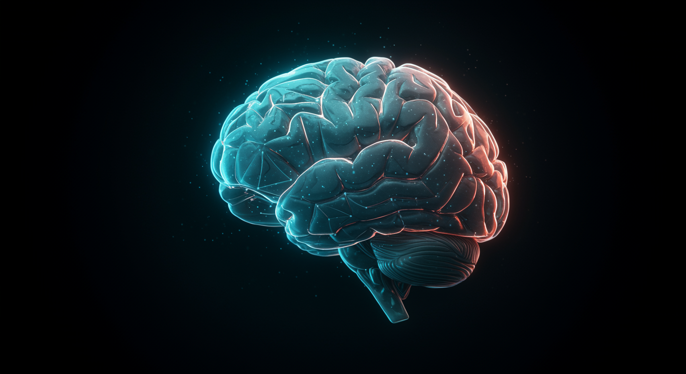 Brain with cognitive networks glowing gently