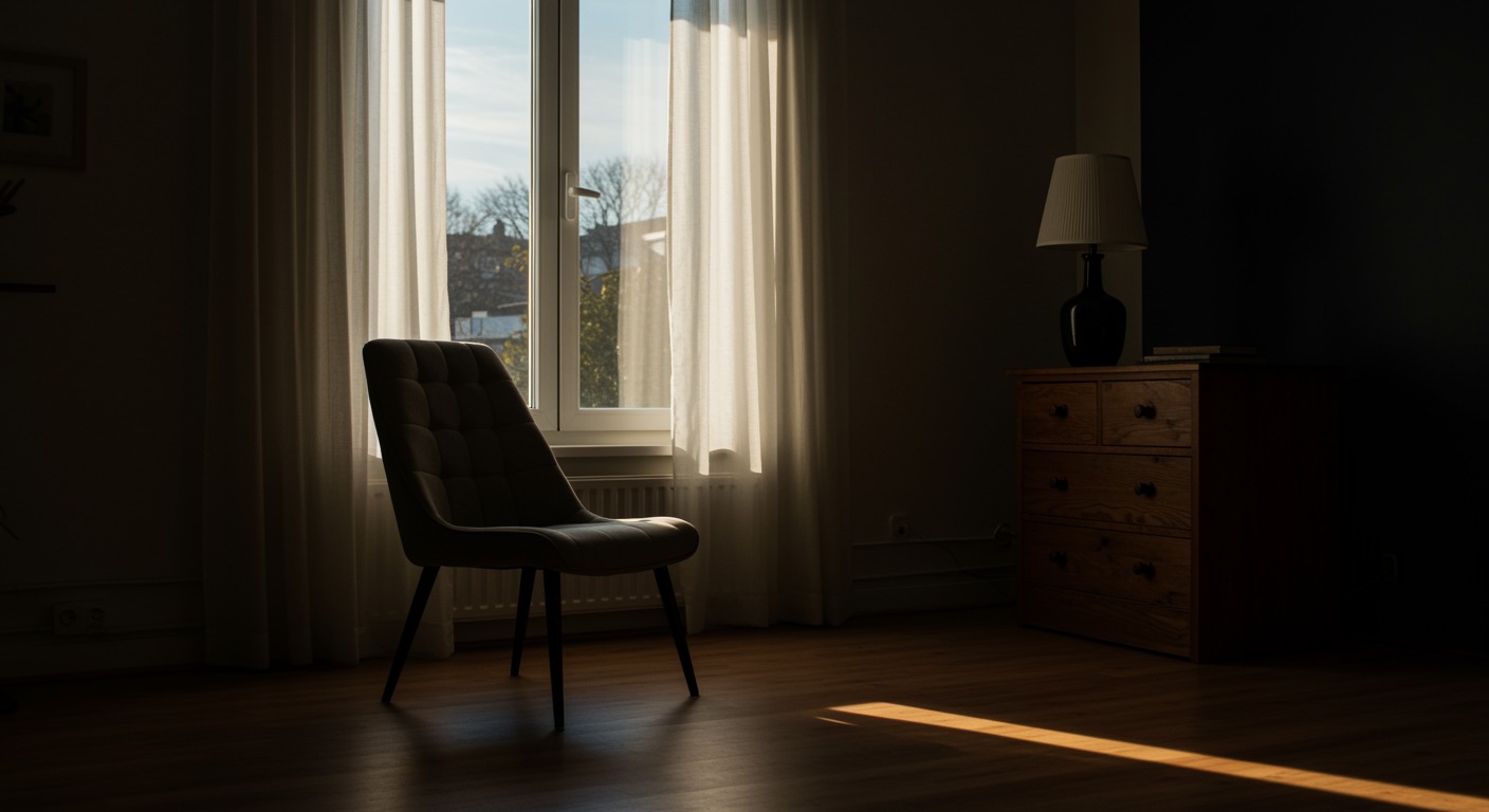 Single chair by window in warm fading light