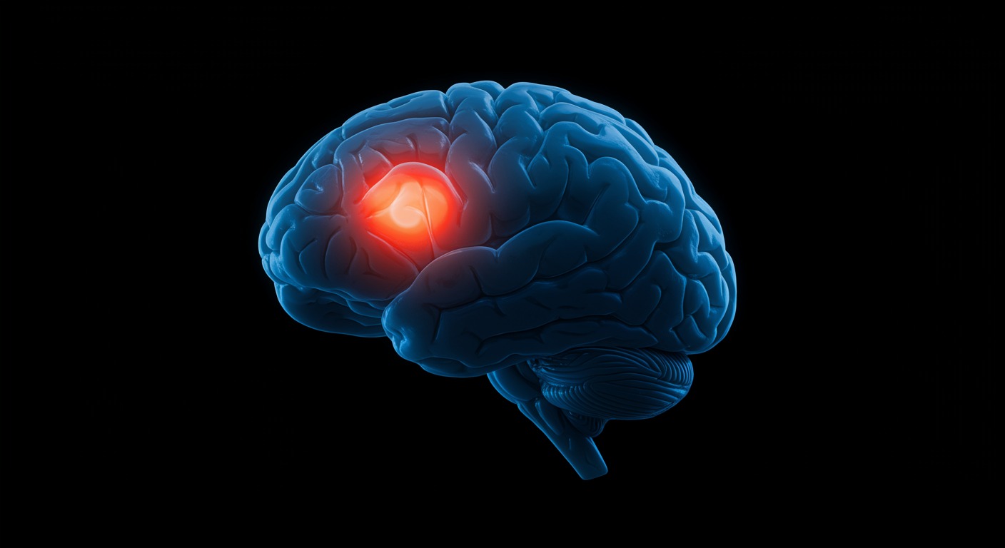 Brain with motor cortex regions highlighted and soft blue lighting