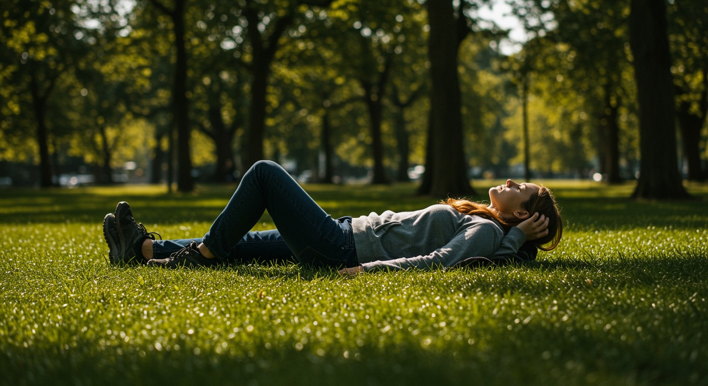 Person resting during walk in sunny park
