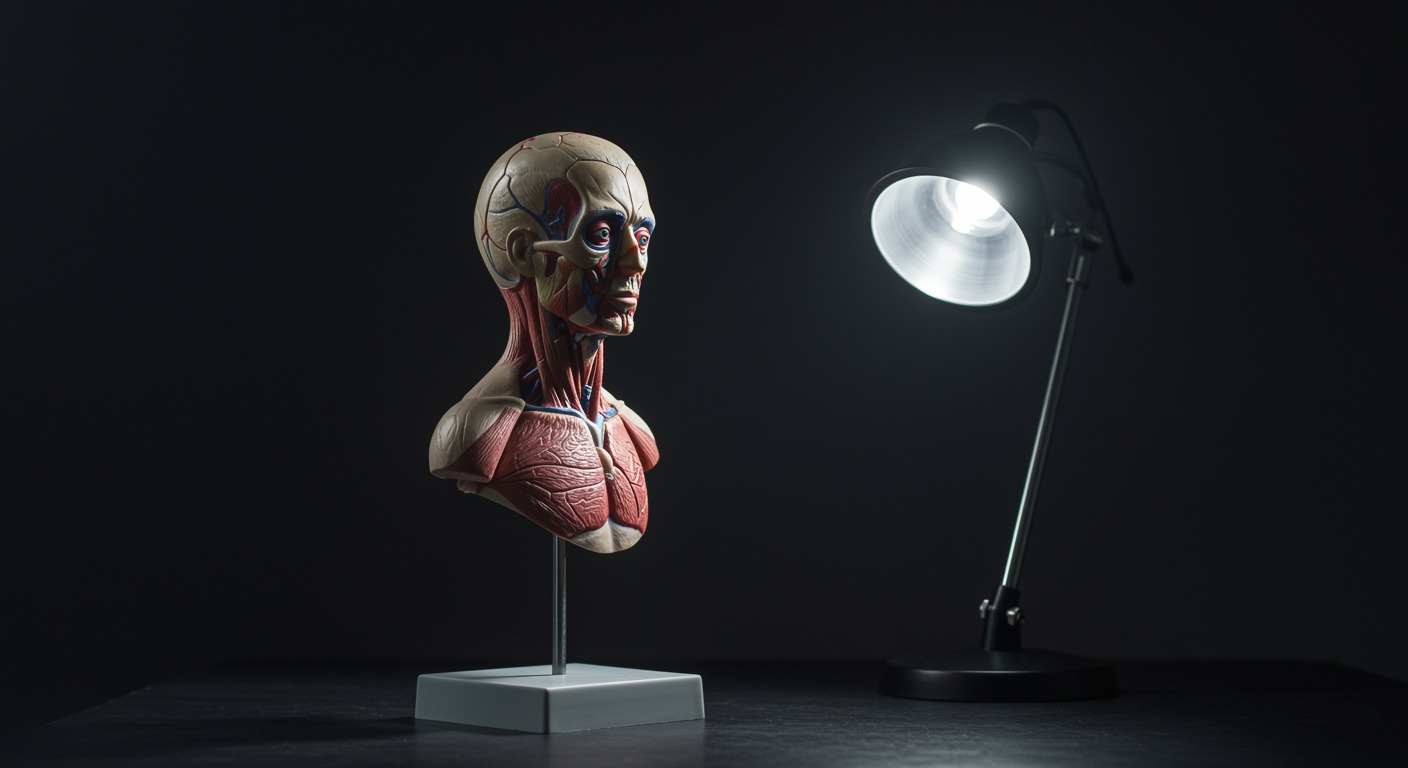 Medical anatomy model on desk with professional lighting