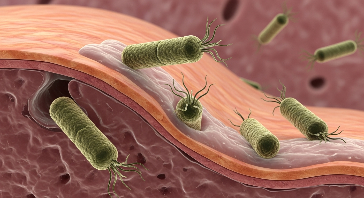 Illustration of Helicobacter pylori bacteria linked to ulcers and stomach cancer