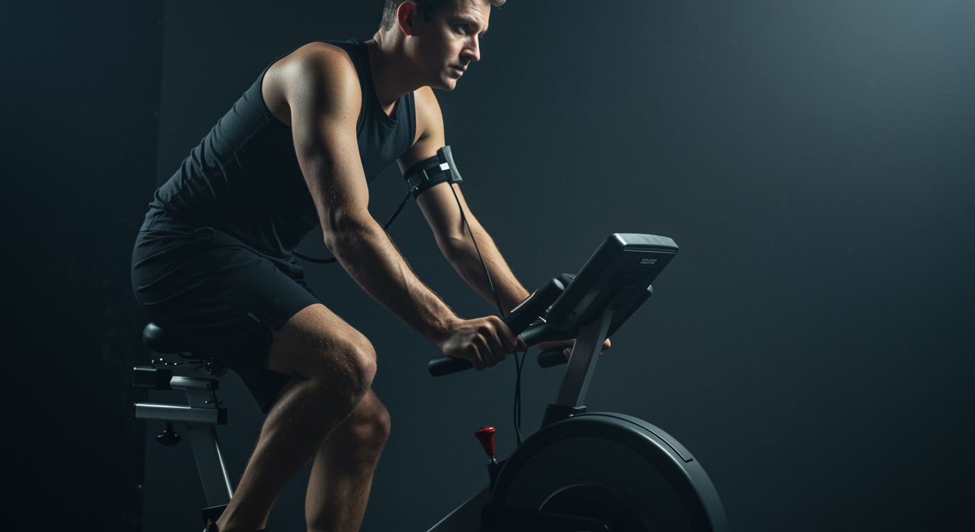 Athlete performing cardiopulmonary exercise testing on cycle ergometer