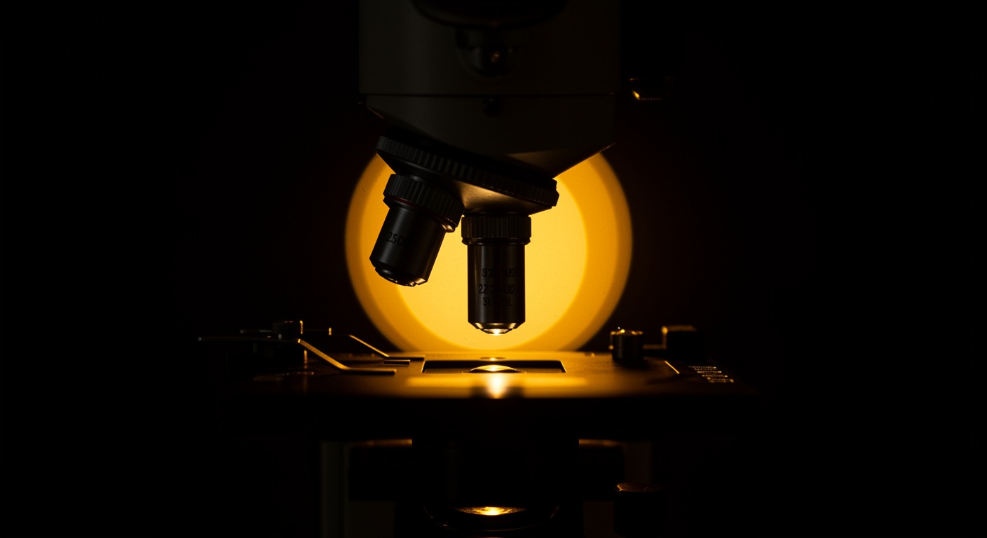 Microscope lens with warm golden backlight