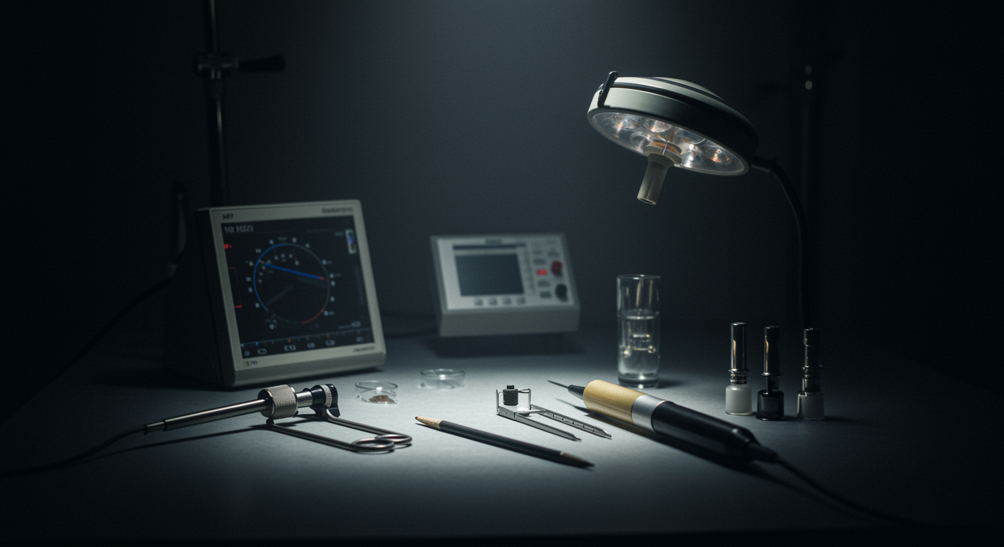 Medical equipment on clean surface with soft lighting