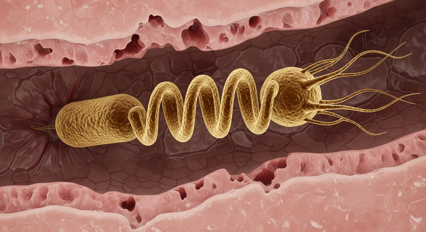 Endoscopic image of peptic ulcer linked to Helicobacter pylori infection