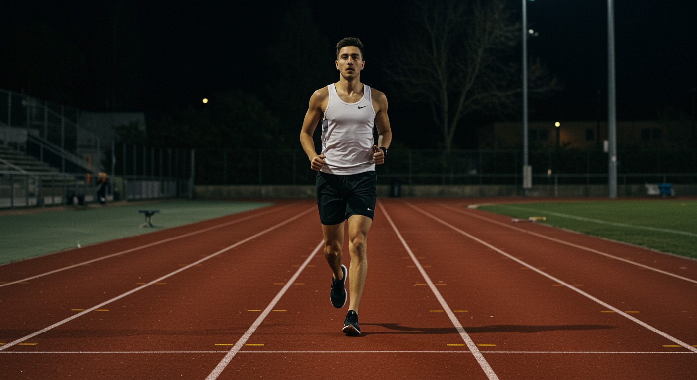Athlete doing intervals on warm outdoor track