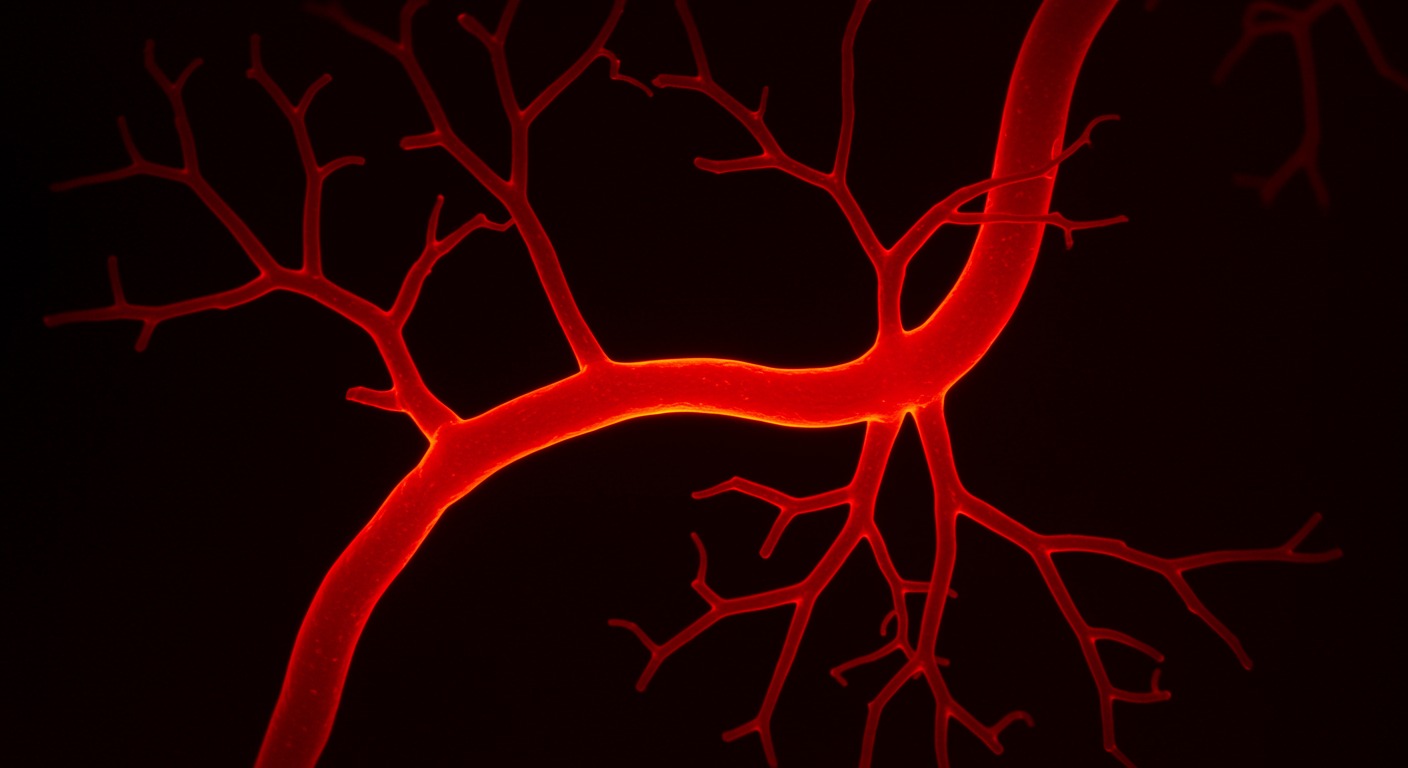 Blood vessels branching in warm red light