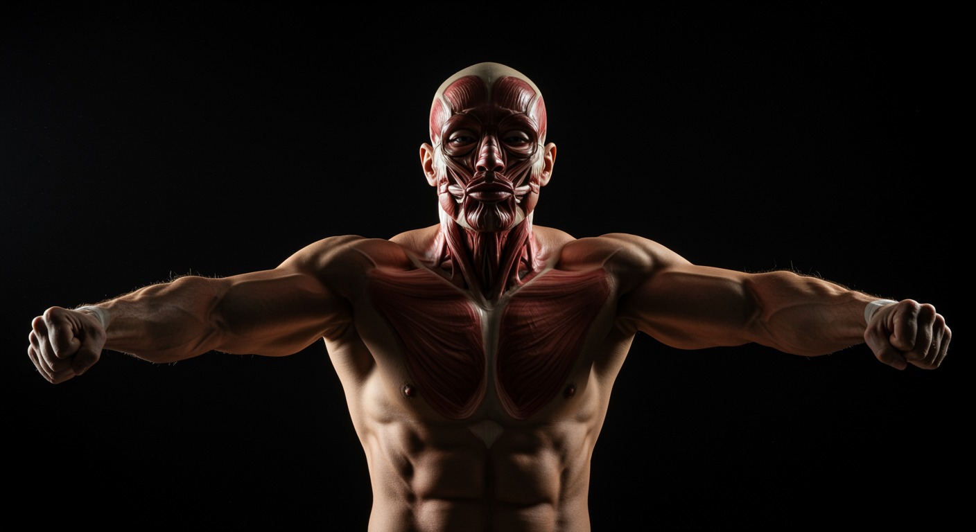 Photorealistic muscle adaptation visualization with pre-sleep protein enhancing training response, showing muscle protein synthesis during sleep, soft training enhancement lighting, no text