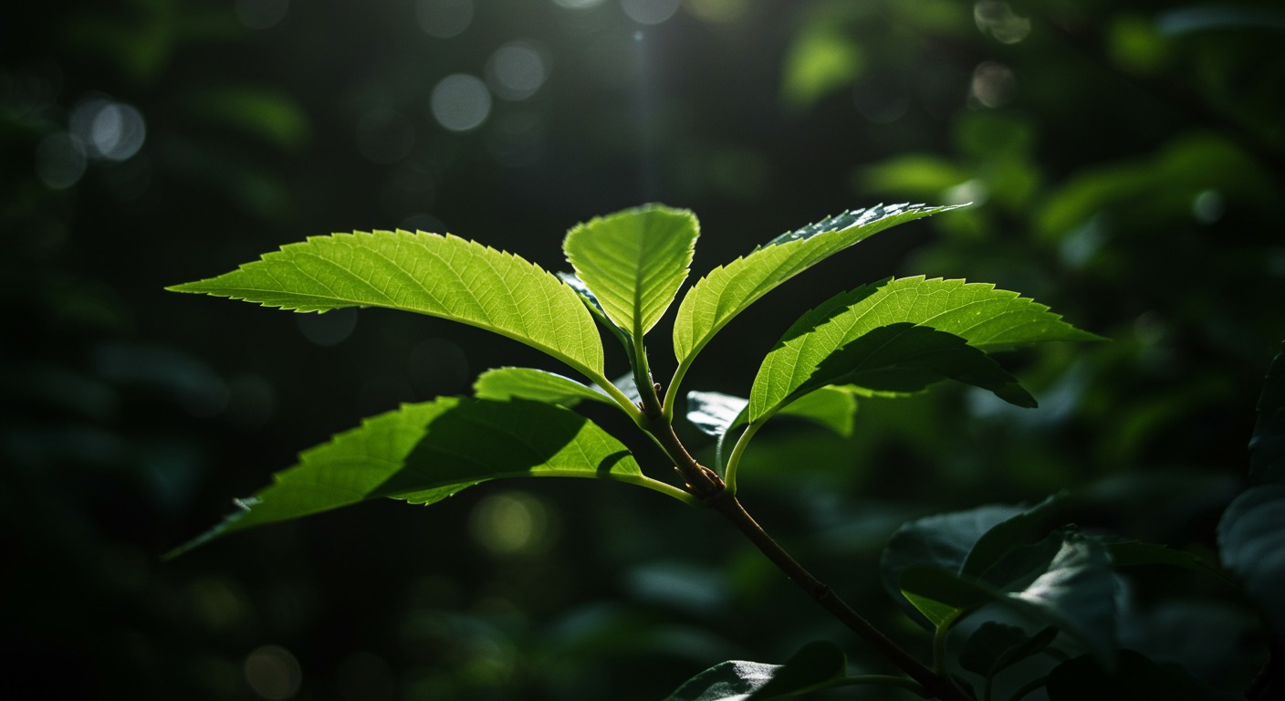 Green leaves with morning sunlight