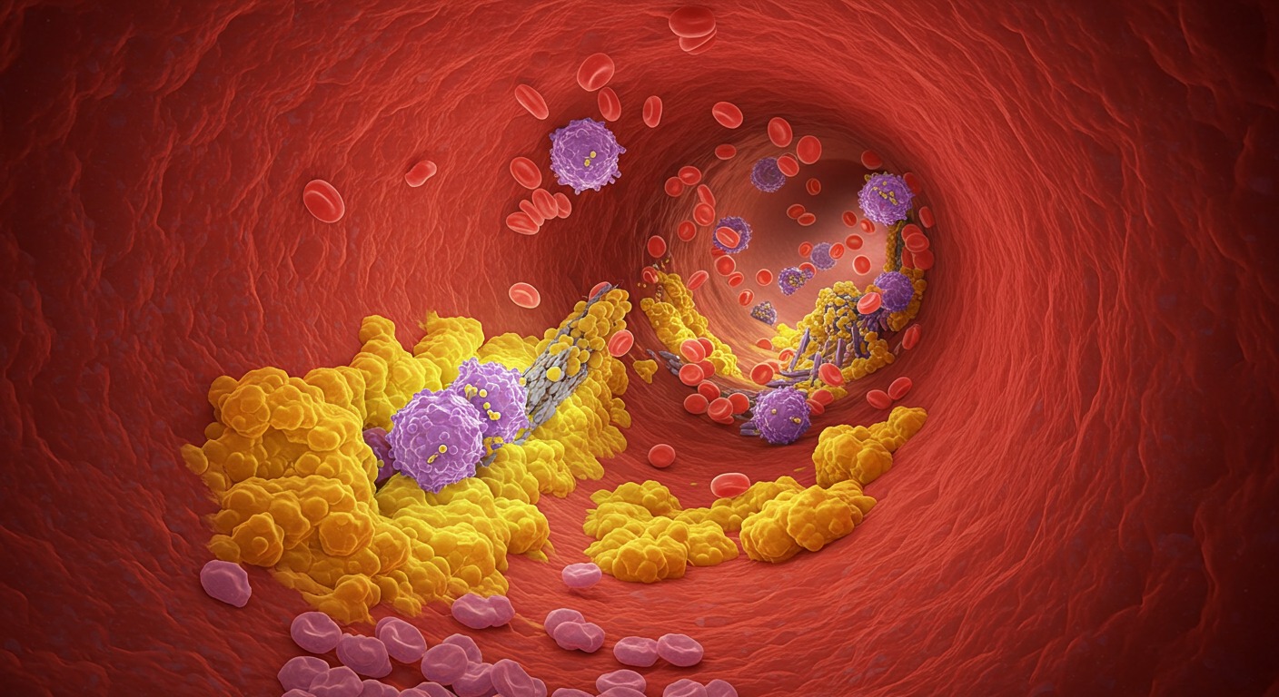 Illustration of inflamed arteries with lipoproteins responding to damage