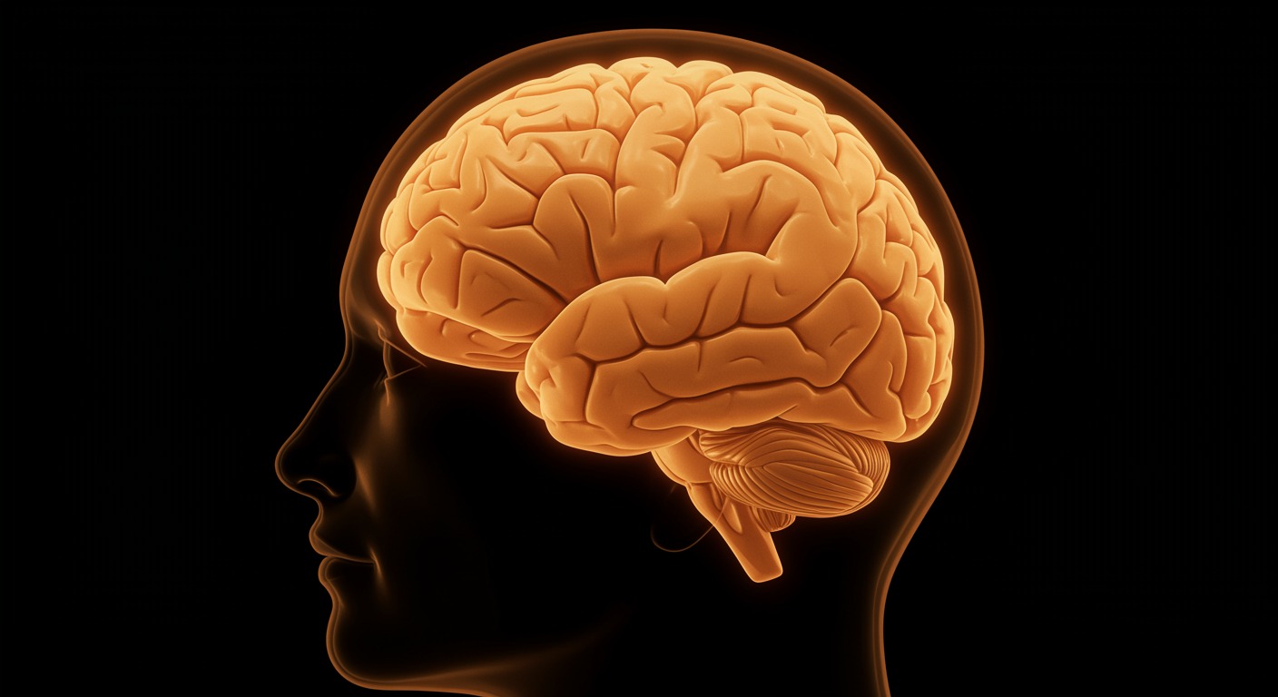 Brain pathway diagram in warm amber tones