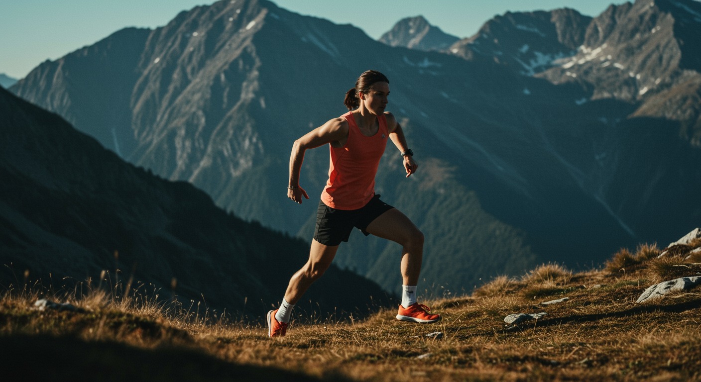 Athletes training at sunny mountain altitude
