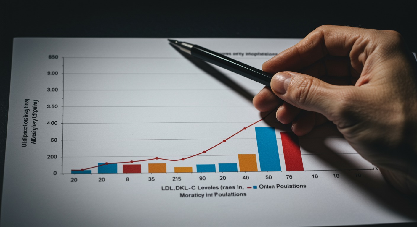 Graph depicting LDL-C levels and mortality rates in elderly populations.