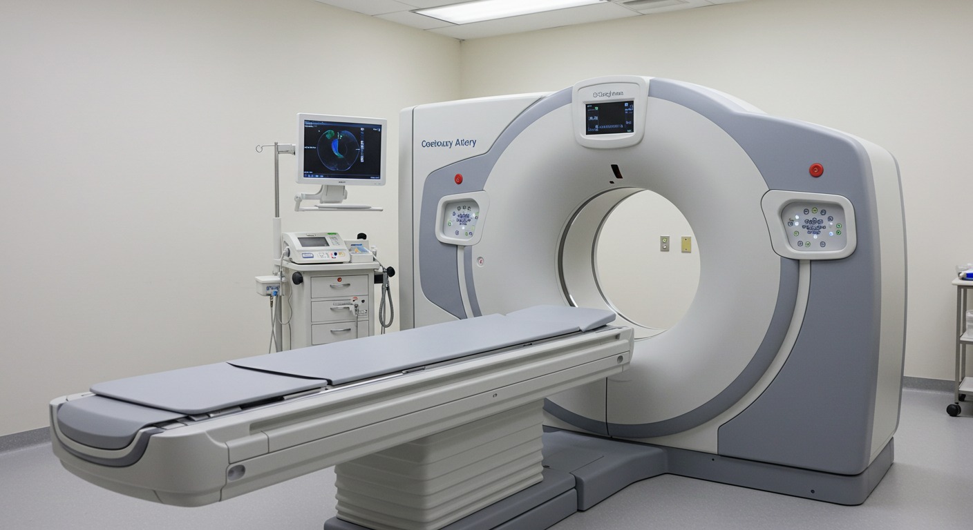 A medical scan showing coronary artery calcification (CAC).