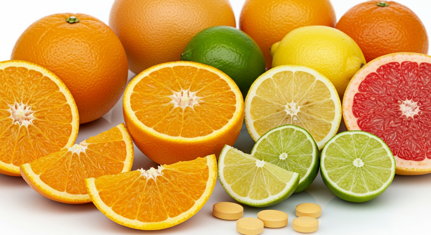 Illustration of white blood cells and vitamin C during a cold