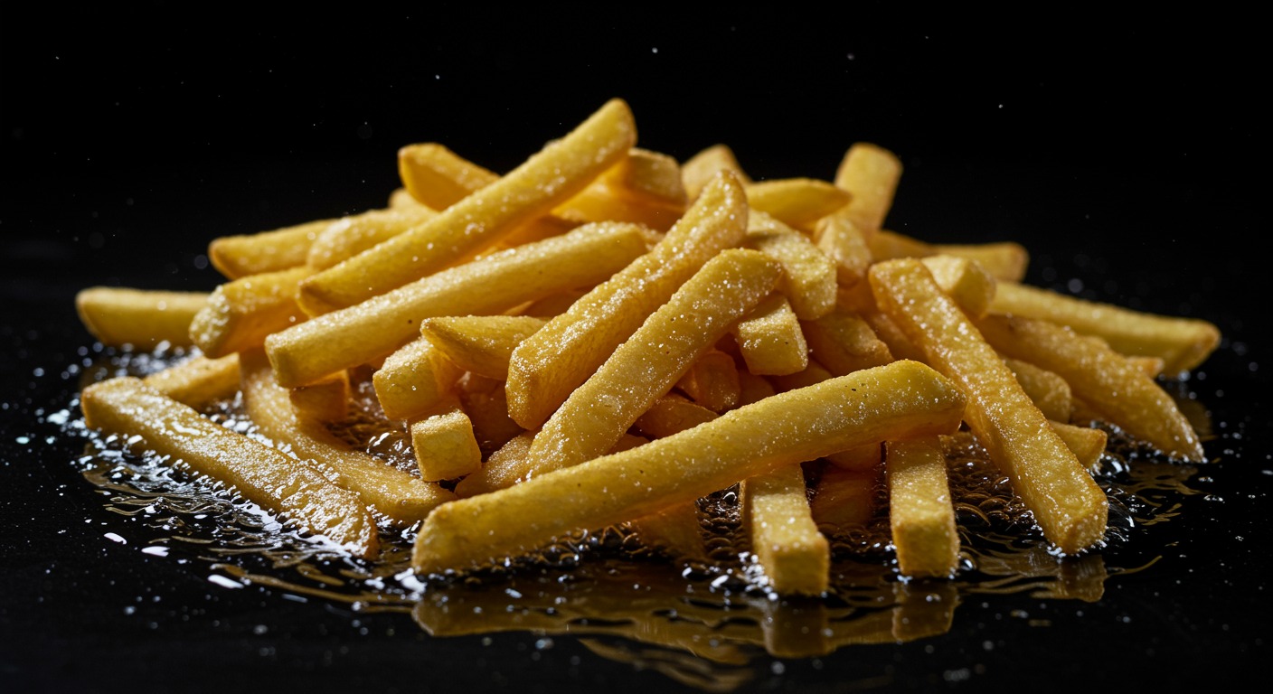 Fries being fried in vegetable oil rich in linoleic acid