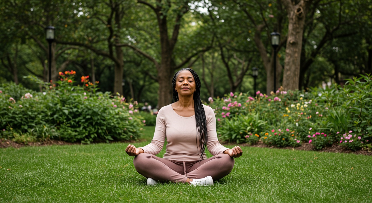 woman meditating in the park