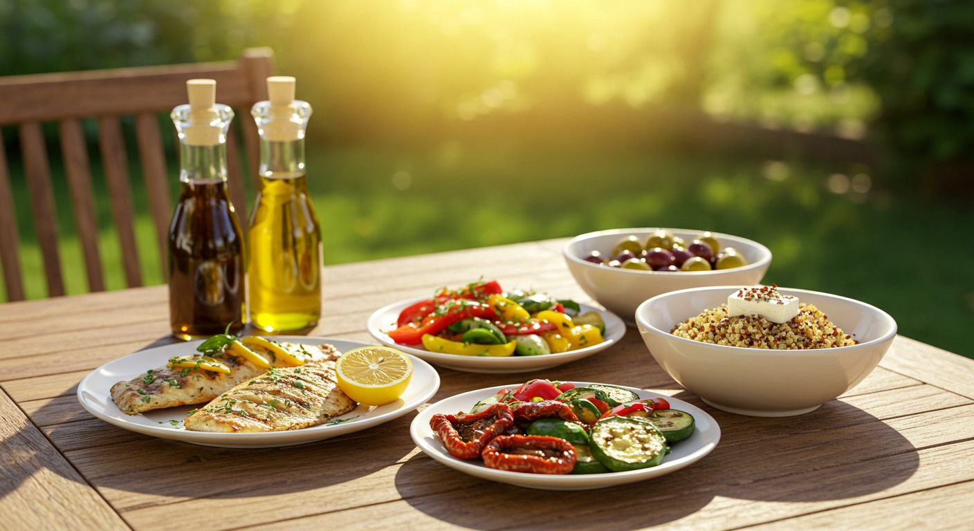 Illustration of healthy food and metabolic pathways showing dietary treatment for metabolic syndrome
