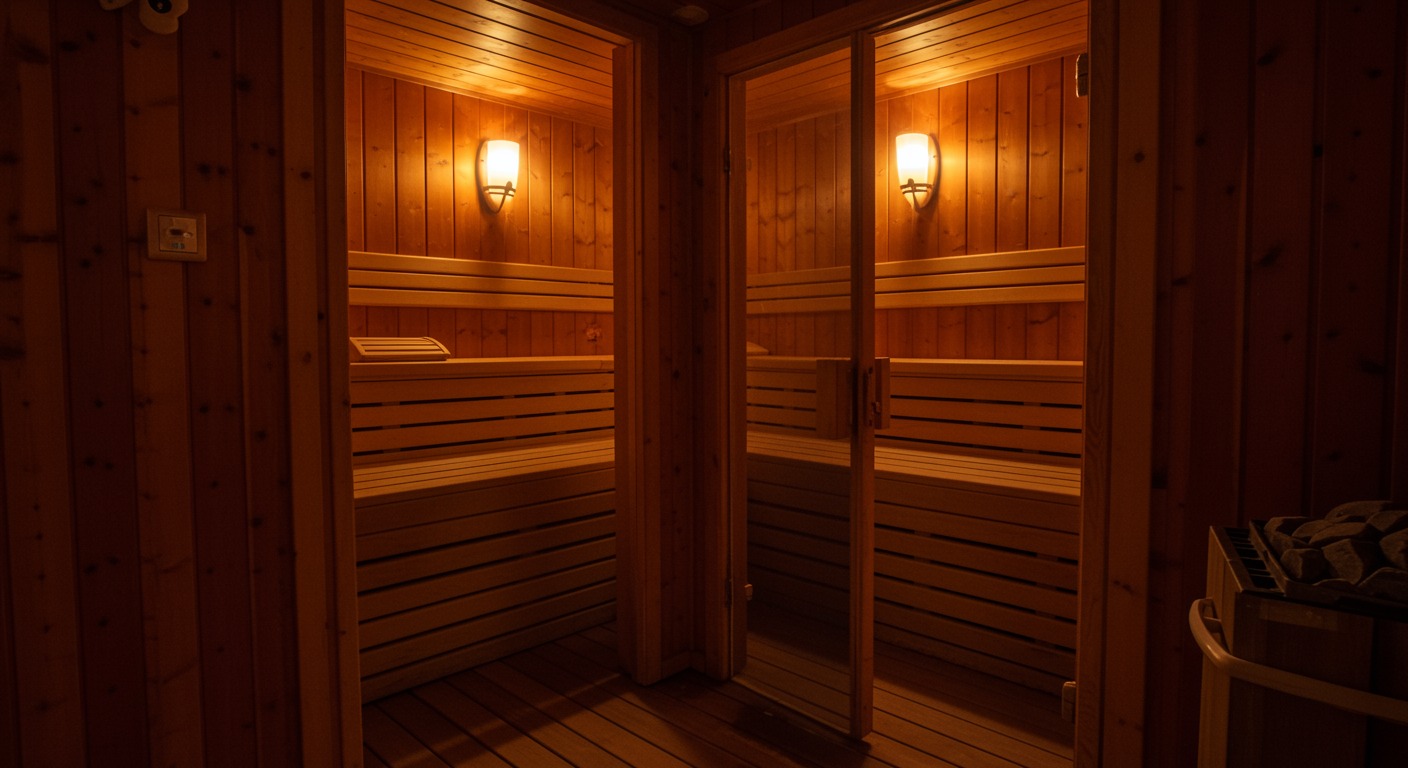 Finnish sauna with soft lighting