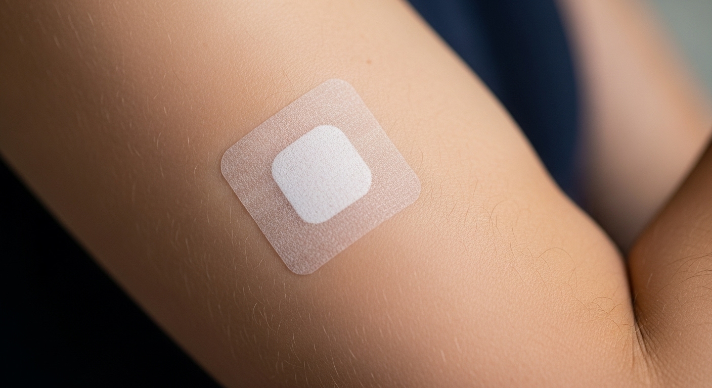 Older adult reviewing memory tasks while wearing a transdermal nicotine patch