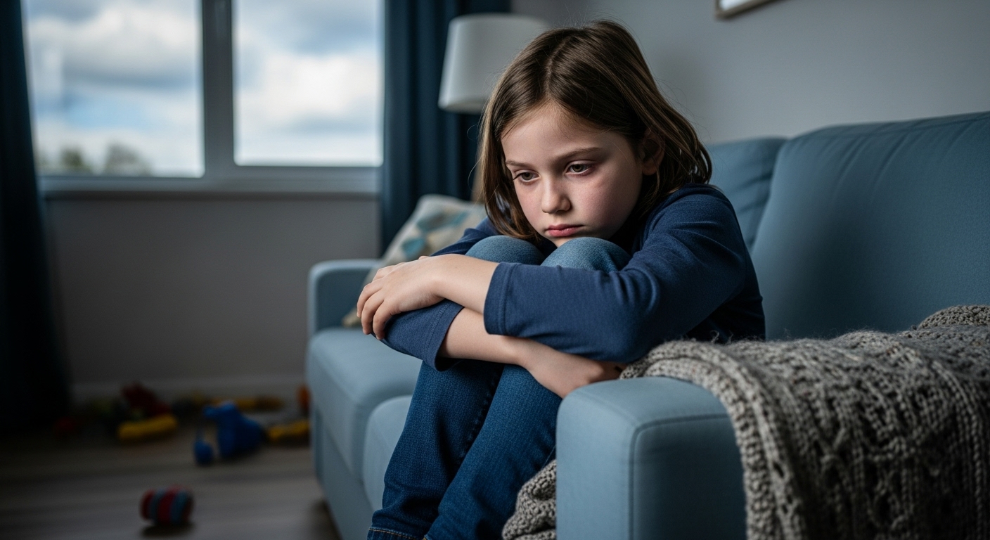 Child lying in bed looking unwell, representing a PANDAS flare