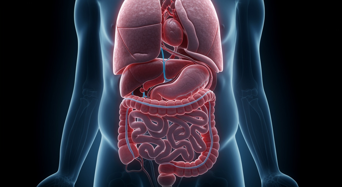 Medical diagram showing obese patient anatomy with increased intra-abdominal pressure and acid reflux patterns compared to normal weight