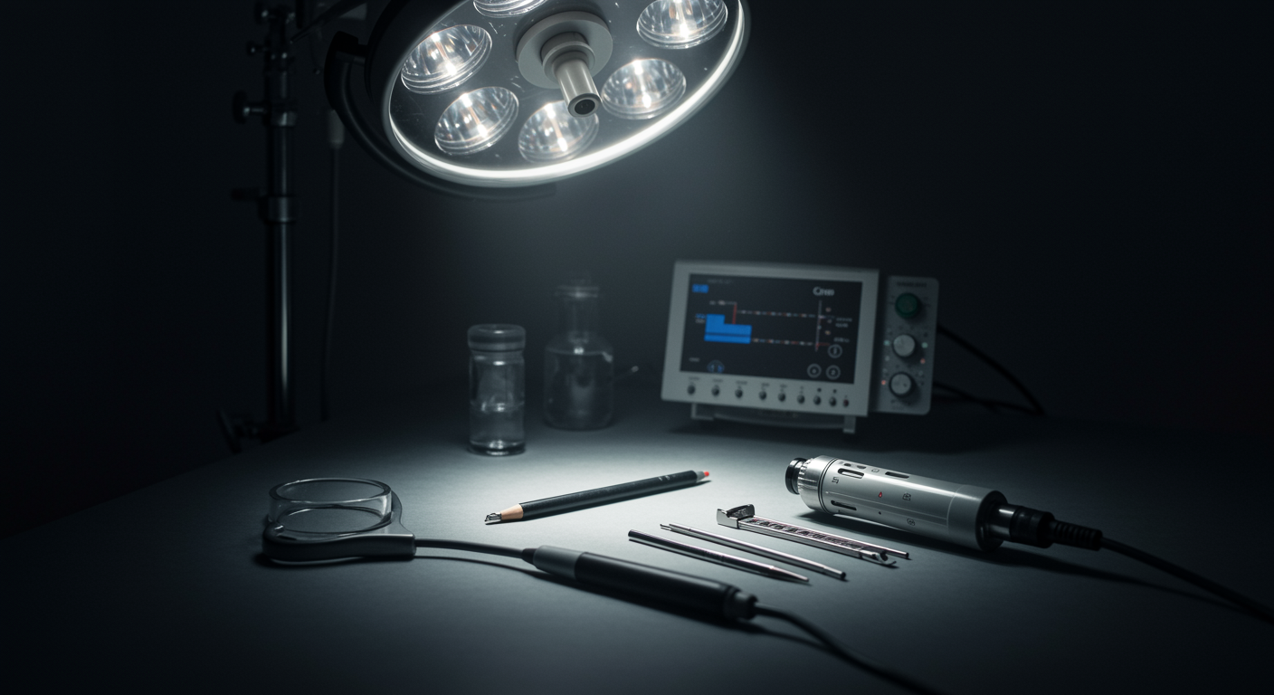 Medical equipment on clean surface with soft lighting