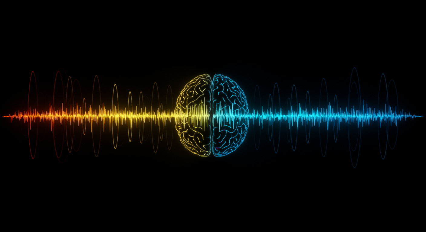 Photorealistic brain wave patterns showing different sleep stages from light sleep to deep REM, with EEG-style visualization, soft scientific lighting, no text