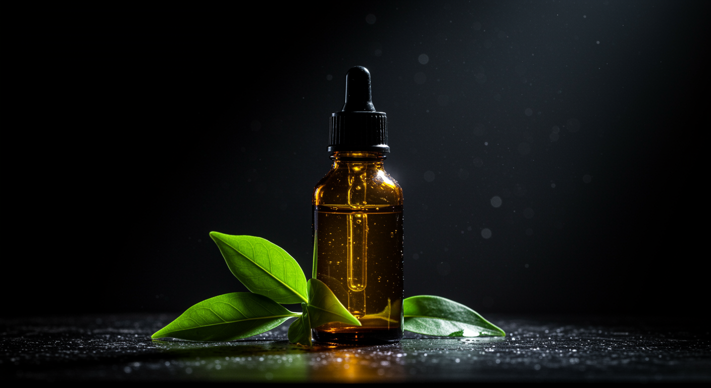 Plant extract bottle with natural lighting