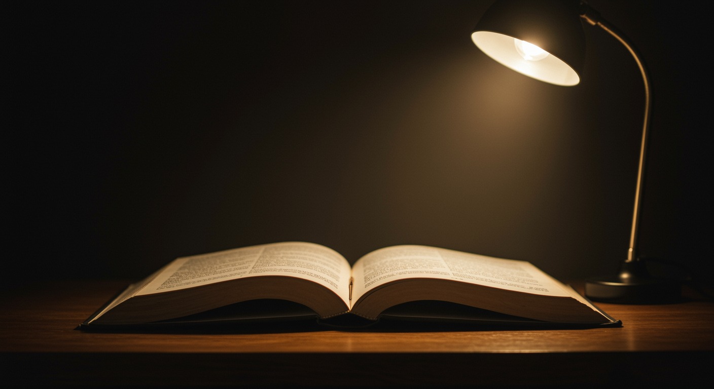 Vintage medical textbook open on wooden desk with soft warm lighting