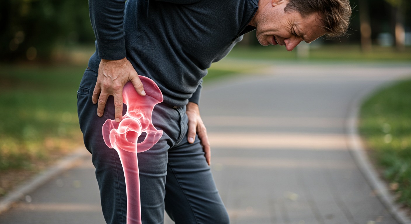An illustration depicting gut microbiota and joint health connection in osteoarthritis.