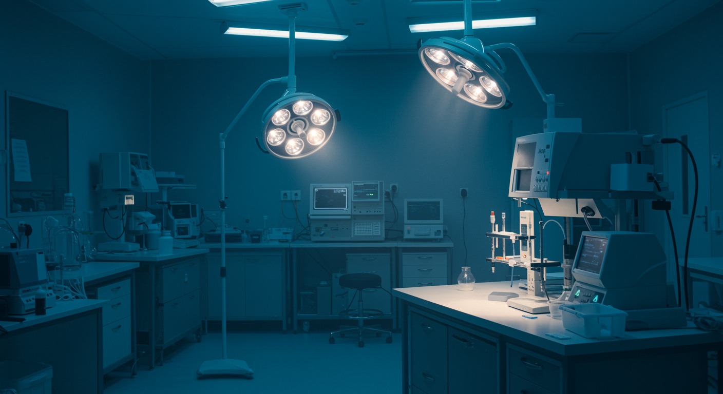 Medical research laboratory with modern equipment and bright professional lighting