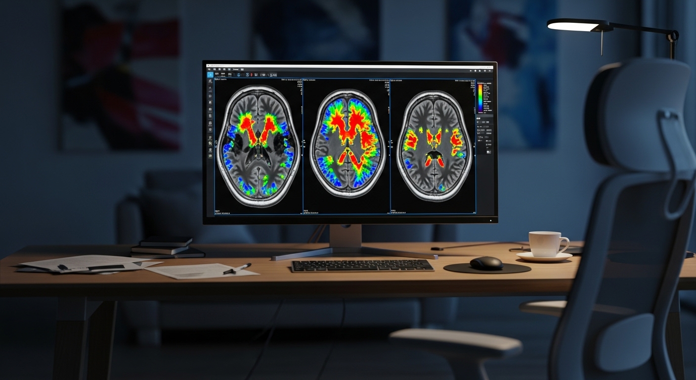 Brain scan showing anxiety circuits with soft lighting