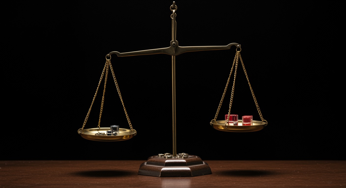 Medical scales balancing risks and benefits with professional lighting